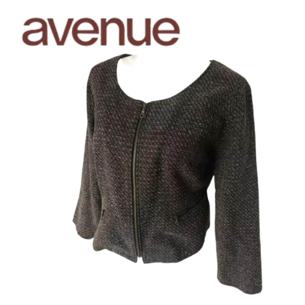 30W Chanel Style Tweed Jacket with Zip Front, AVENUE Plus